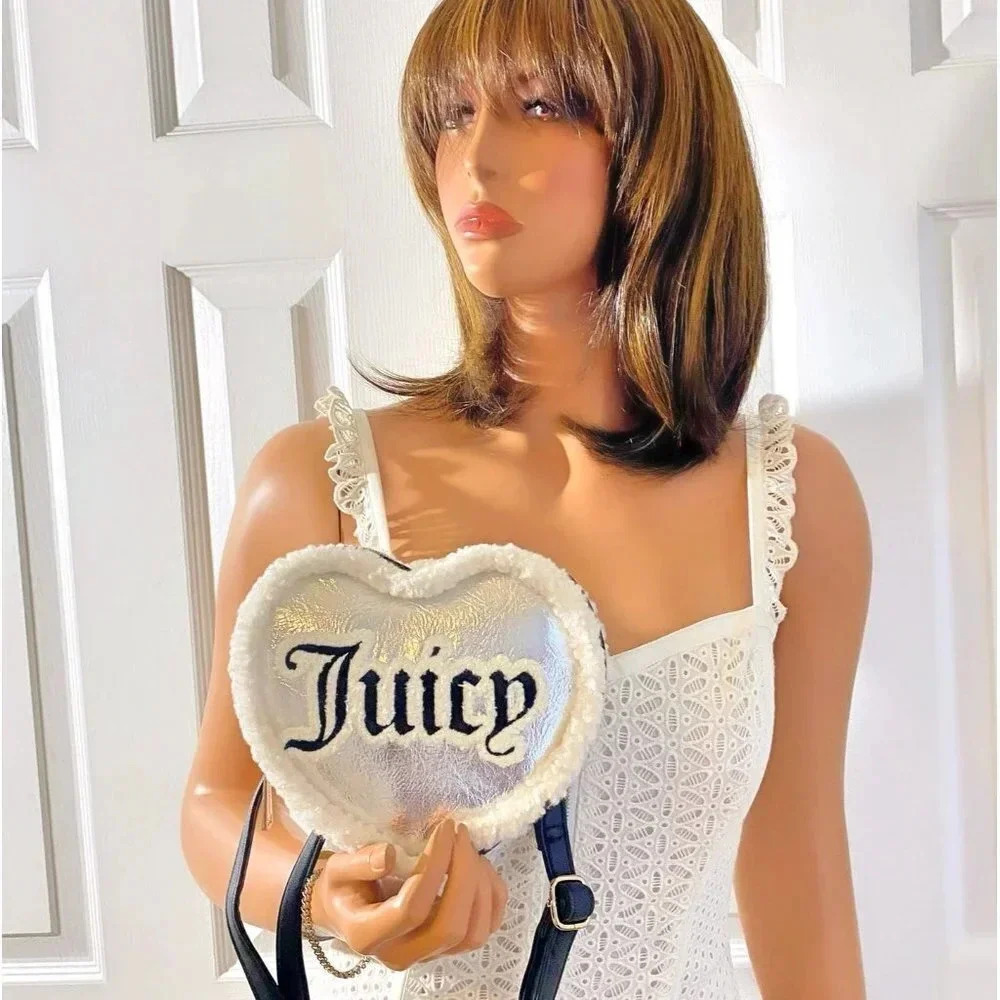 Juicy Couture Silver Black Shear Genius Iridescent Metallic Heart Shape Bag NWT - Picture 9 of 9
